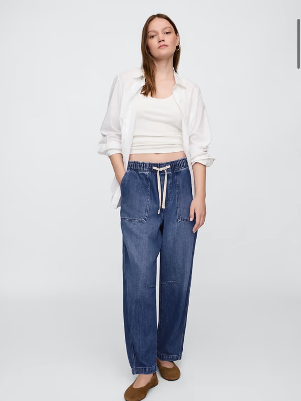 💙GAP Mid Rise SuperSoft Pull-On Barrel Jeans